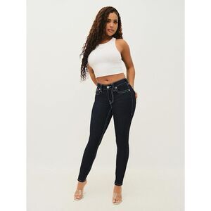 True Religion Big T Mid Rise with Flaps Skinny Jeans in Dark Blue Wash, Size 29